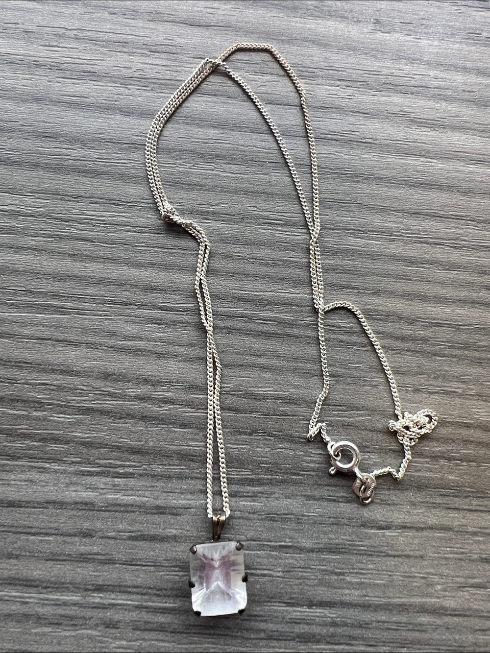 Sterling Silver Necklace with White Topaz Rectangular Gem